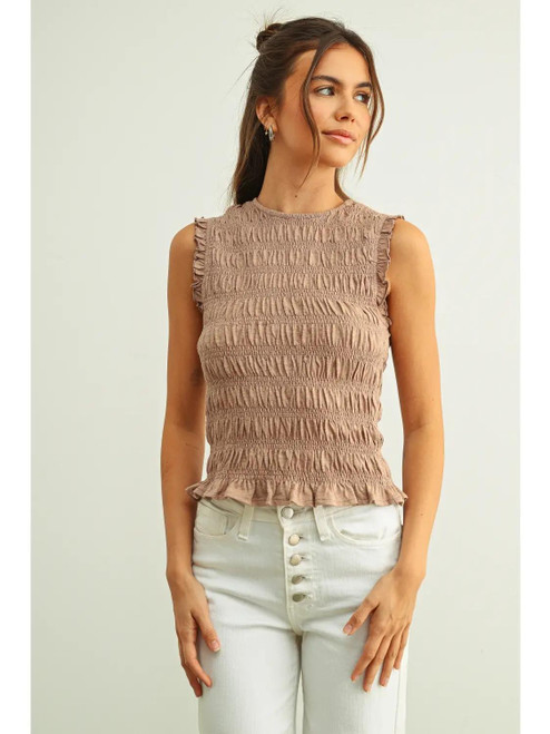 Sleeveless with All Over Smocking Top - MAUVE