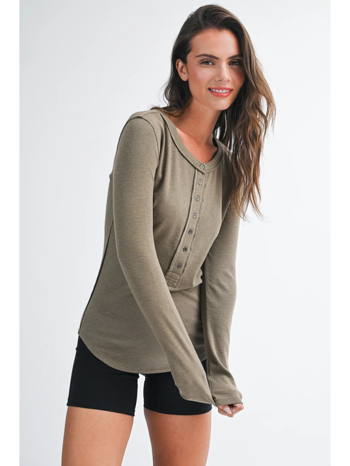 Henley Long Sleeve Top - MOCHA