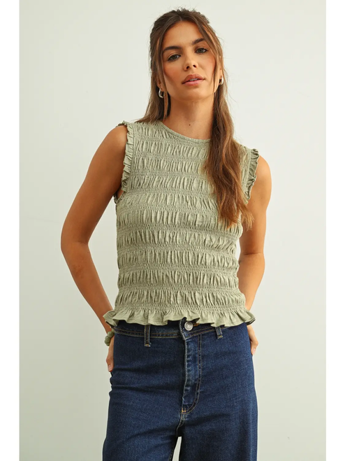 Sleeveless with All Over Smocking Top - SAGE