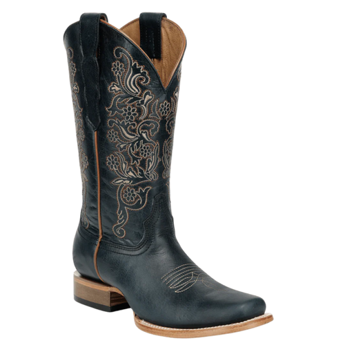 Circle G by Corral Ladies Navy Blue Floral Embroidery Square Toe Western Boot L6350