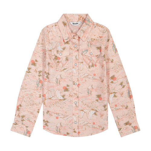 Wrangler® Girls Western Snap Shirt - Pink