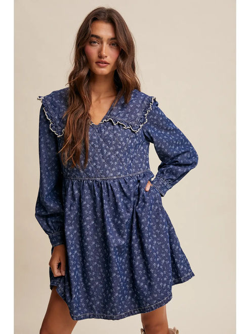 Quilted Yoke Denim Mini Dress
