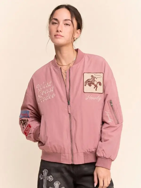 WEST Coast Rodeo Embroidered Bomber JackeT - PINK