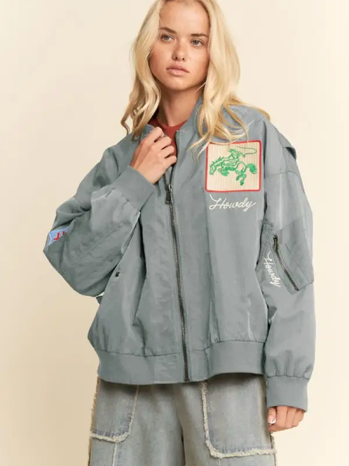 WEST Coast Rodeo Embroidered Bomber Jacket - MINT SAGE