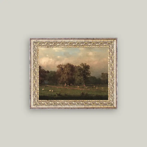 Sheep Farm Framed Antique Art - 10x8
