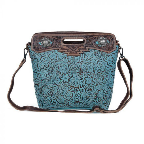 Myra Blue Blossoms Hand-Tooled Bag - S-3363