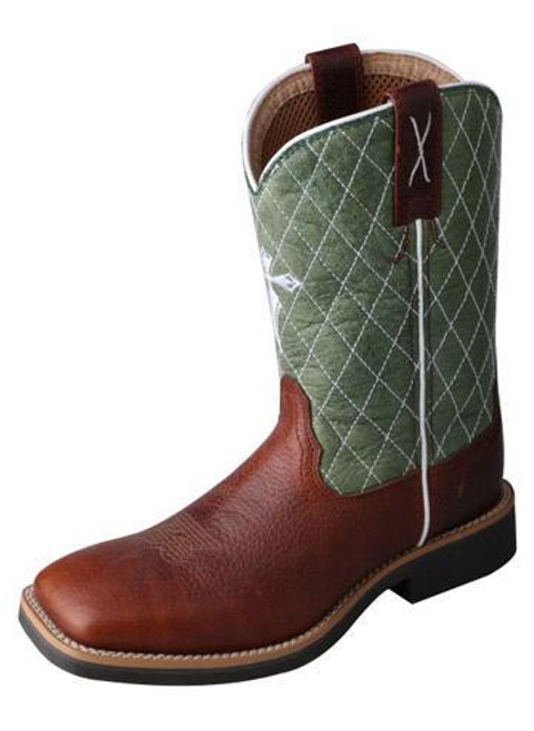 Twisted X Children's | Youth Cowkid Work NWS Toe Cowboy Boots - Cognac/Lime CCW0002 YCW0002
