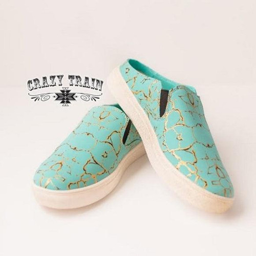 CRAZY TRAIN SALLY WALKER SLIP ON SHOES TURQ STONE
