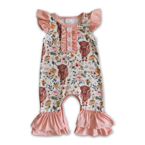 COWPRINT FLUTTER SLEEVE BABY GIRL ROMPER