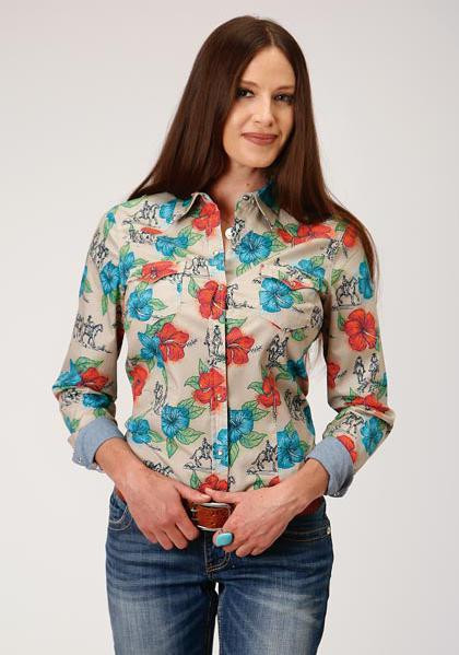 WOMENS L/S SHIRT PERFORMANCE Y/D ALLOVER PRINT - SNAP 01056 TRAIL RIDE TROPICAL 03-050-0064-0366 MU
