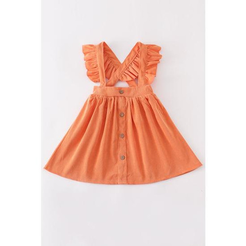 CORAL VELVET RUFFLE SUSPENDER DRESS