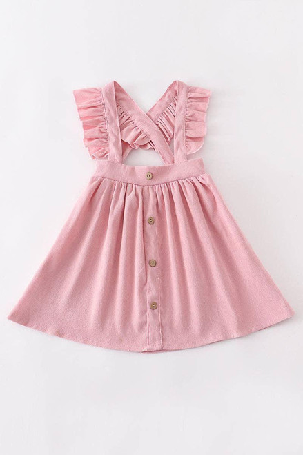 PINK VELVET RUFFLE SUSPENDER DRESS