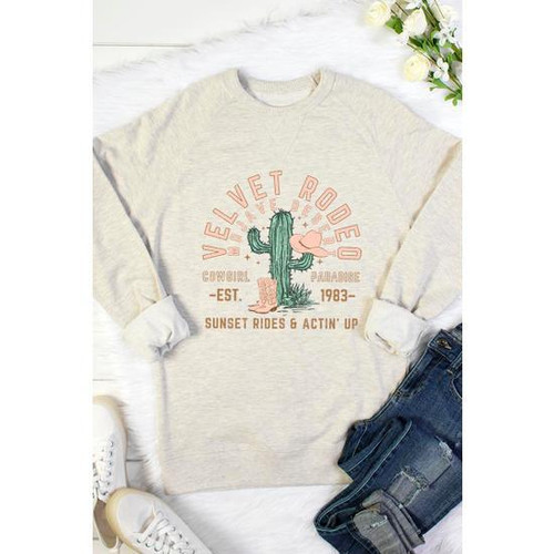 VELVET RODEO | SUNSET RIDES AND ACTIN' UP OATMEAL SWEATSHIRT