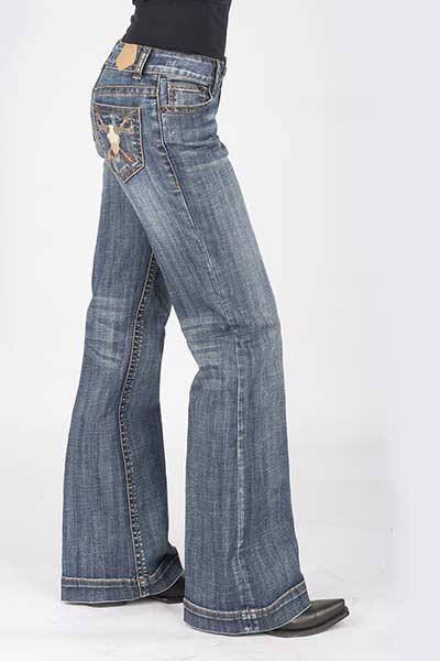 WOMENS JEAN ELLA TROUSER FIT STEER HEAD W/ARROWS EMB BACK PKT OWS 10-054-0460-0014 BU