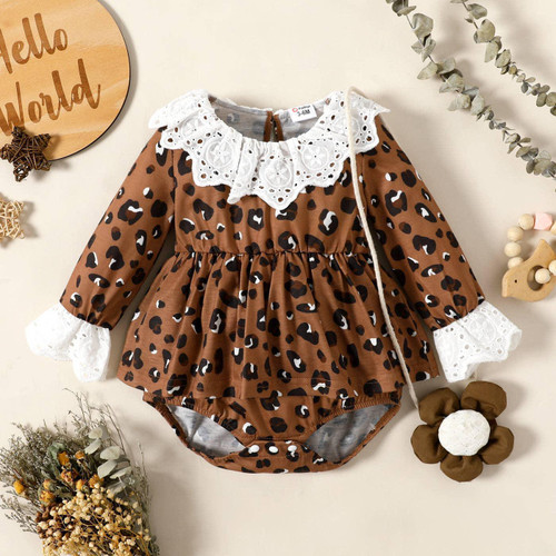 BABY GIRL HALLOW OUT COLLAR LEOPARD ROMPER
