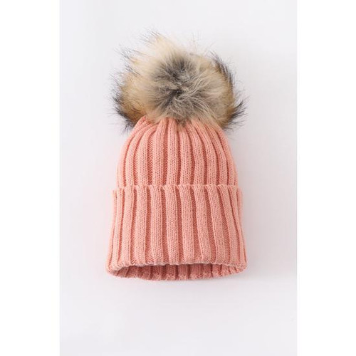 CORAL PINK KNIT POM POM BEANIE