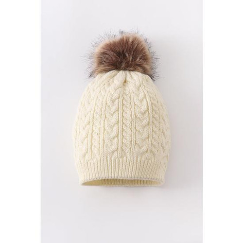 CREAM CABLE KNIT POM POM BEANIE