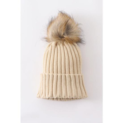 BEIGE KNIT POM POM BEANIE