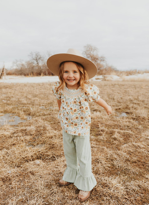SUNFLOWER SMOCKED RUFFLE PANT SET