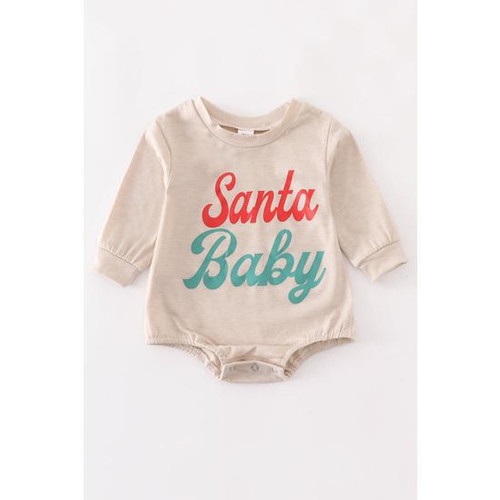 WHITE SANTA BABY BUTTOM ROMPER
