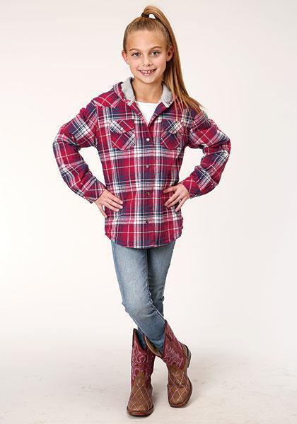 GIRLS OUTERWEAR SNAP SHIRTJAC LINED 1318 THERMAL LINED FLANNEL SHIRT JCKT 03-298-0119-1695 AS (RED)