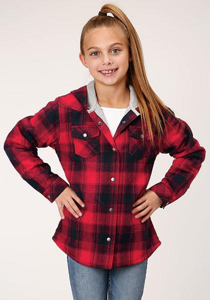 GIRLS OUTERWEAR SNAP SHIRTJAC LINED 1318 THERMAL LINED FLANNEL SHIRT JCKT 03-298-0119-1695 AS (RED BUFFALO)
