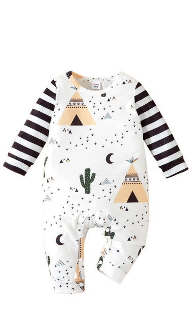 BABY ALL OVER PRINT STRIPED ROMPER
