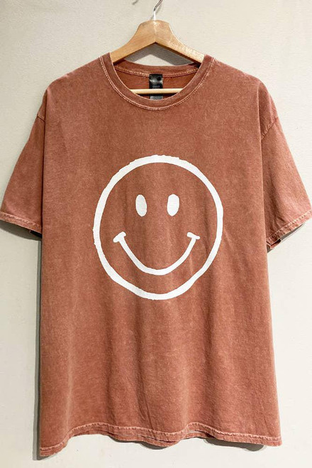 MINERAL WASHED VINTAGE SMILEY GRAPHIC T-SHIRT - MAUVE (OVERSIZED)