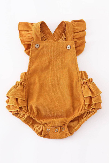 BABY GIRL HONEY VELVET RUFFLE ROMPER