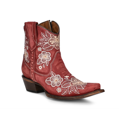 LD RED/BONE FLOWERED EMBROIDERY ANKLE BOOT - L5875