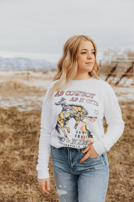 AS COWBOY AS IT GETS PRO RODEO SWEATSHIRT - WHITE
