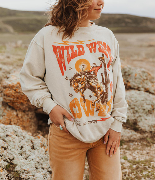 WILD WEST COWBOY LONG SLEEVE SWEATSHIRT - MINERAL OATMEAL