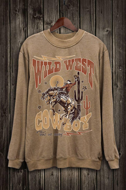 WILD WEST COWBOY LONG SLEEVE SWEATSHIRT - MINERAL TAUPE