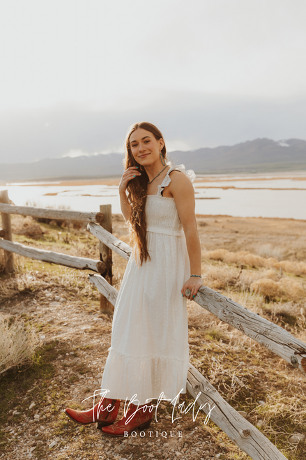 COTTON JACQUARD SMOCKED DRESS - WHITE