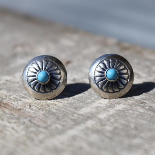 CONCHO ROUND TURQUOISE STUD EARRINGS STYLE - 001