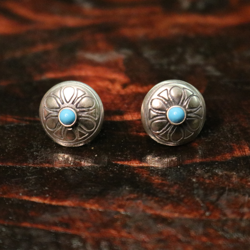 CONCHO ROUND TURQUOISE STUD EARRINGS STYLE - 005