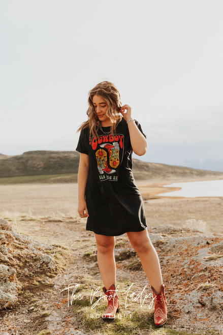COWBOY BOOTS TAKE ME AWAY GRAPHIC DRESS - MINERAL BLACK