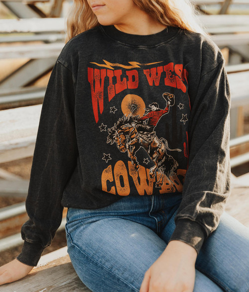 WILD WEST COWBOY LONG SLEEVE SWEATSHIRT - MINERAL BLACK