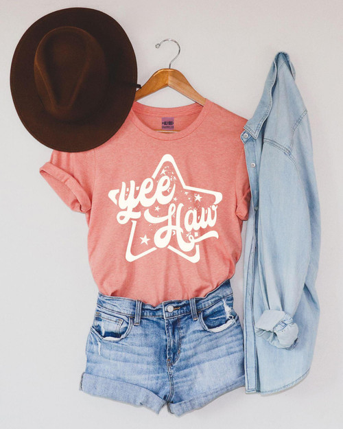 YeeHaw Star Graphic Tee - Heather Sunset