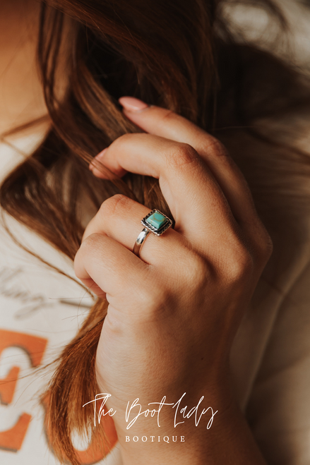 ADJUSTABLE SQUARE TURQUOISE STACKER RING