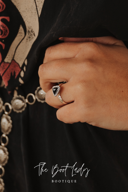 ADJUSTABLE TRIANGLE BLACK ONYX STACKER RING