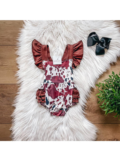 Brown Cow Bubble Romper by Wellie Kate