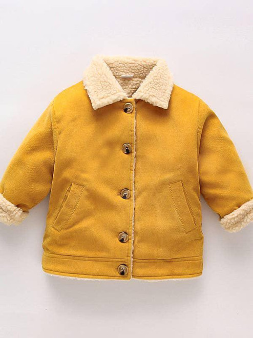 Baby Solid Corduroy Fleece Long-sleeve Button Front Coat Jacket