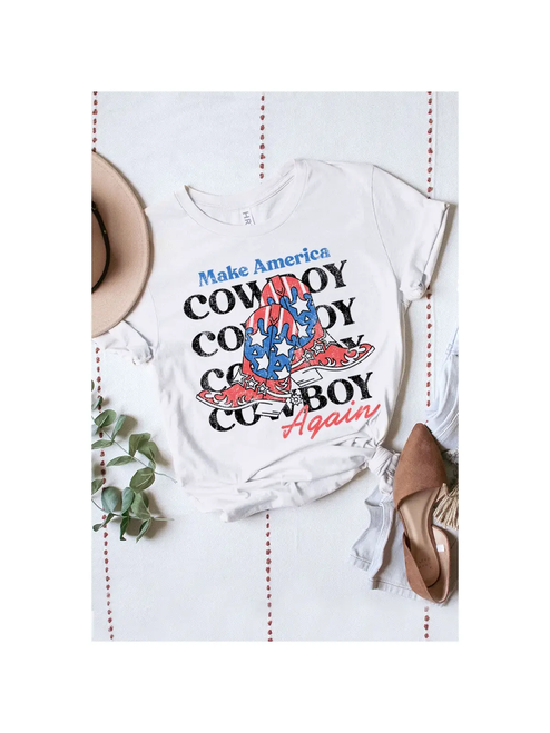 MAKE AMERICA COWBOY SHORT SLEEVE GRAPHIC TEE - WHITE