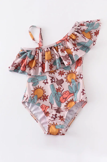 WESTERN RUFFLE STRAP GIRL SWIMSUIT