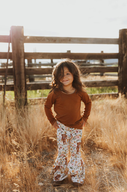 BROWN TOP - HIGHLAND COW BELL BOTTOM PANT SET
