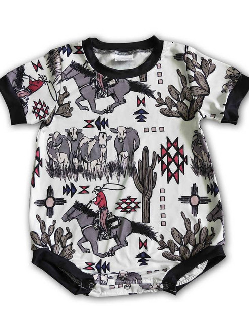 SHORT SLEEVE CACTUS COW AZTEC ROMPER