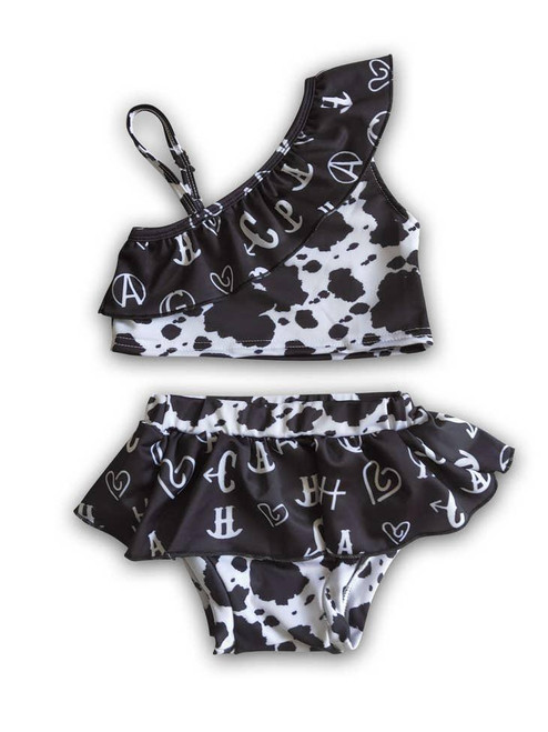 COW & BRAND PRINT BABY/GIRLS SWIMSUIT