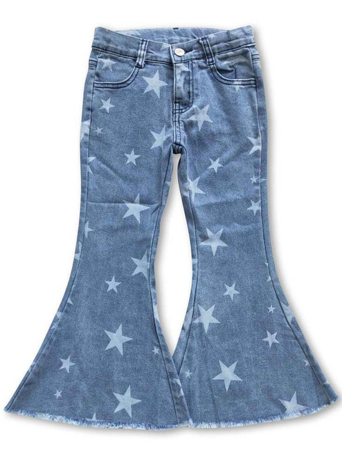 STARS PRINT FLARE PANTS - DENIM
