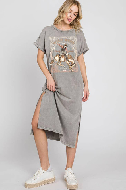 WILD WEST GRAPHIC DRESS - MINERAL WASH GREY
